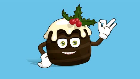 cartoon christmas cake ok hand gesture with face animation alpha matte