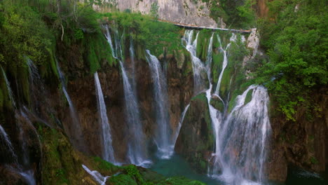 Aerial-Revealed-Waterfalls-Of-Plitvice-Lakes-National-Park-In-Croatia