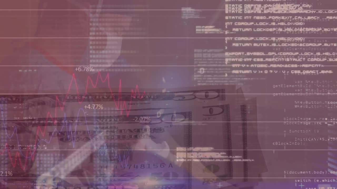 animación del procesamiento de datos financieros sobre un médico con máscara facial y billetes de dólares estadounidenses