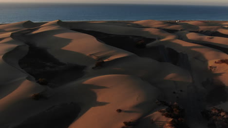 vuelo a baja altura sobre una playa de arena, avanzando lentamente hacia el mar