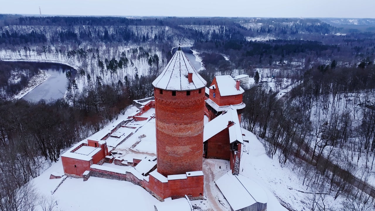 Turaida Castle stands above Gauja River in Latvia’s oldest national park winter