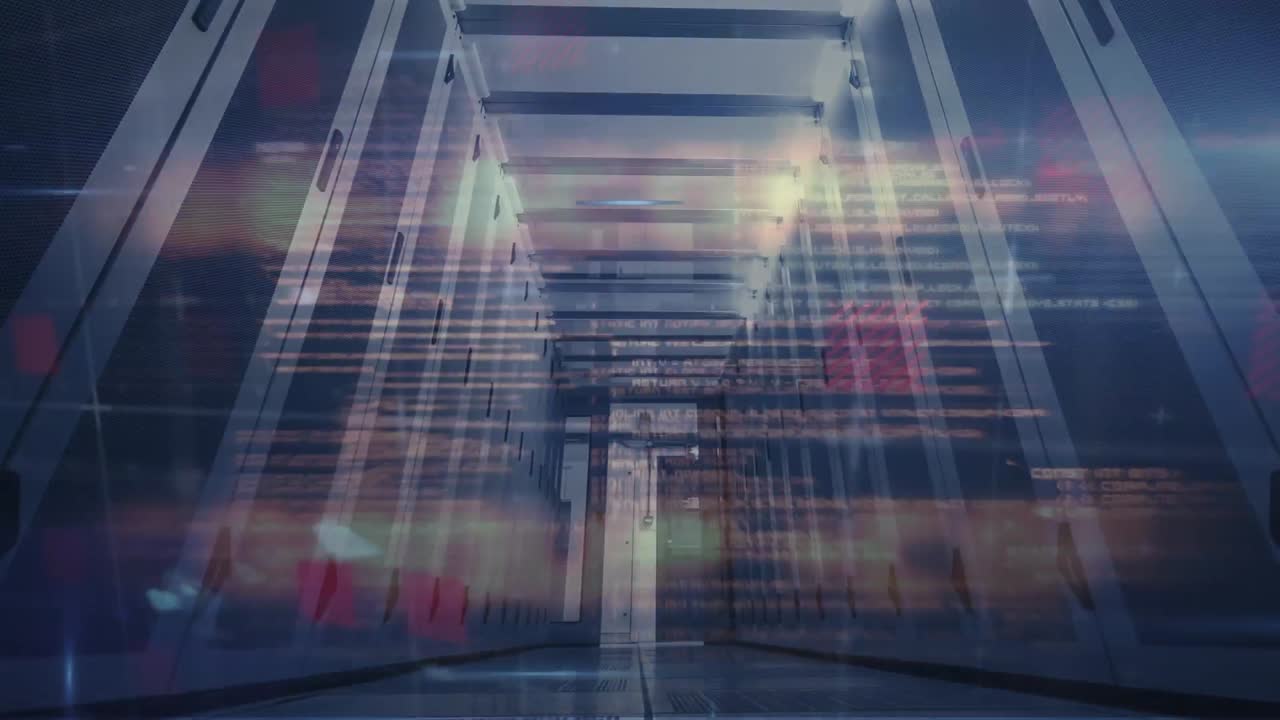 animación del procesamiento de datos a través de servidores informáticos