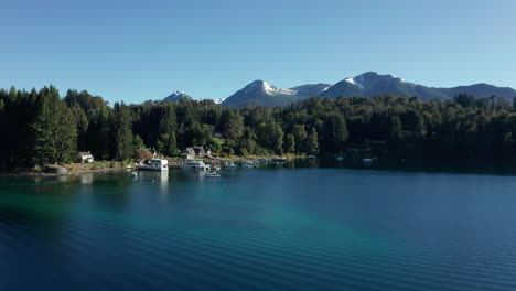 aerial - bahia brava bay, pier, villa la angostura, neuquen, argentina, forward