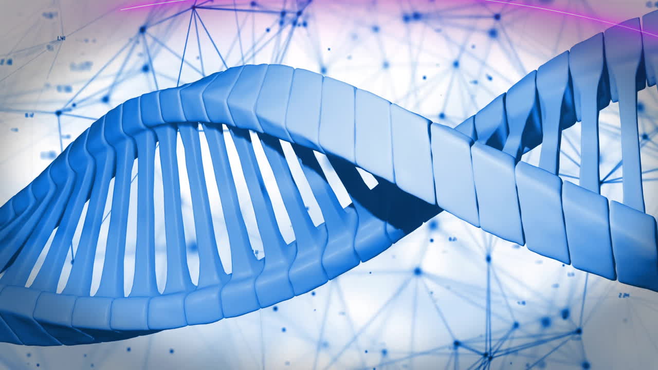 DNA strand processing scientific data, network connections in animation