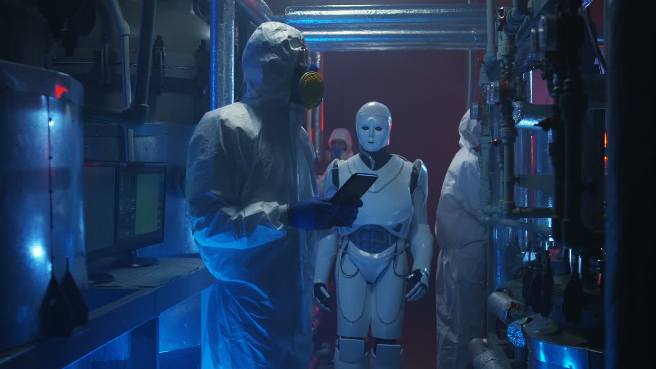 robots y científicos en una instalación industrial moderna