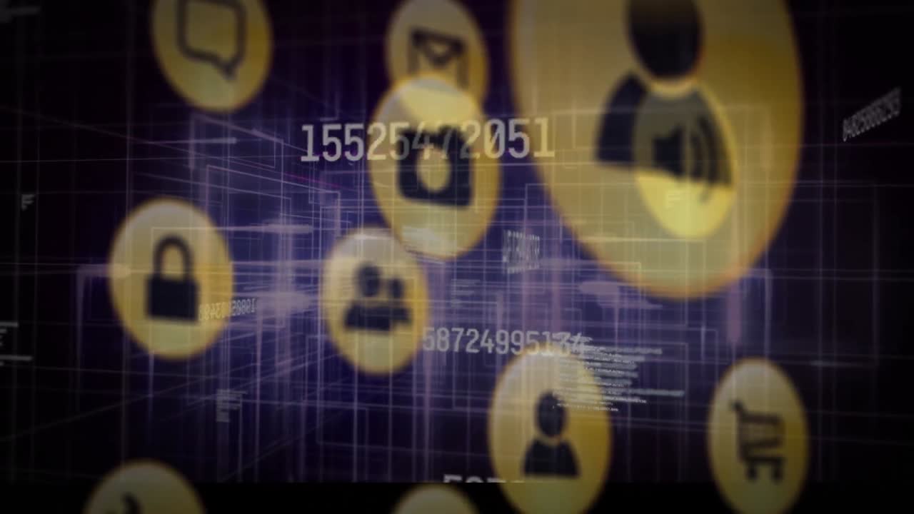 미래형 디지털 인터페이스에서 숫자를 가진 소셜 미디어 아이콘의 애니메이션