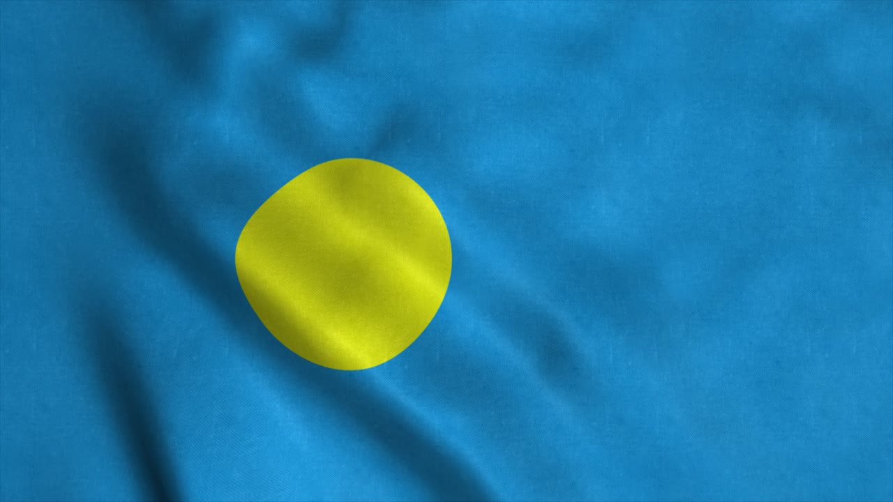 팔라우 국기 - 팔라우 발의 4k 원활한 루프 애니메이션. 매우 상세한 현실적인 3d 렌더링