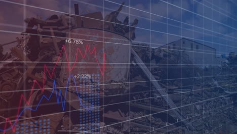 Animación-De-Datos-Financieros-Y-Gráficos-Sobre-Máquinas-En-Un-Depósito-De-Chatarra.