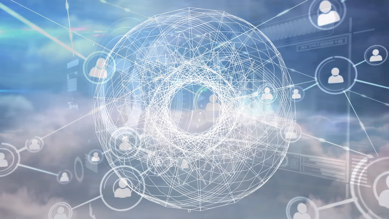 아이콘과 연결의 네트워크를 통해 구름의 애니메이션