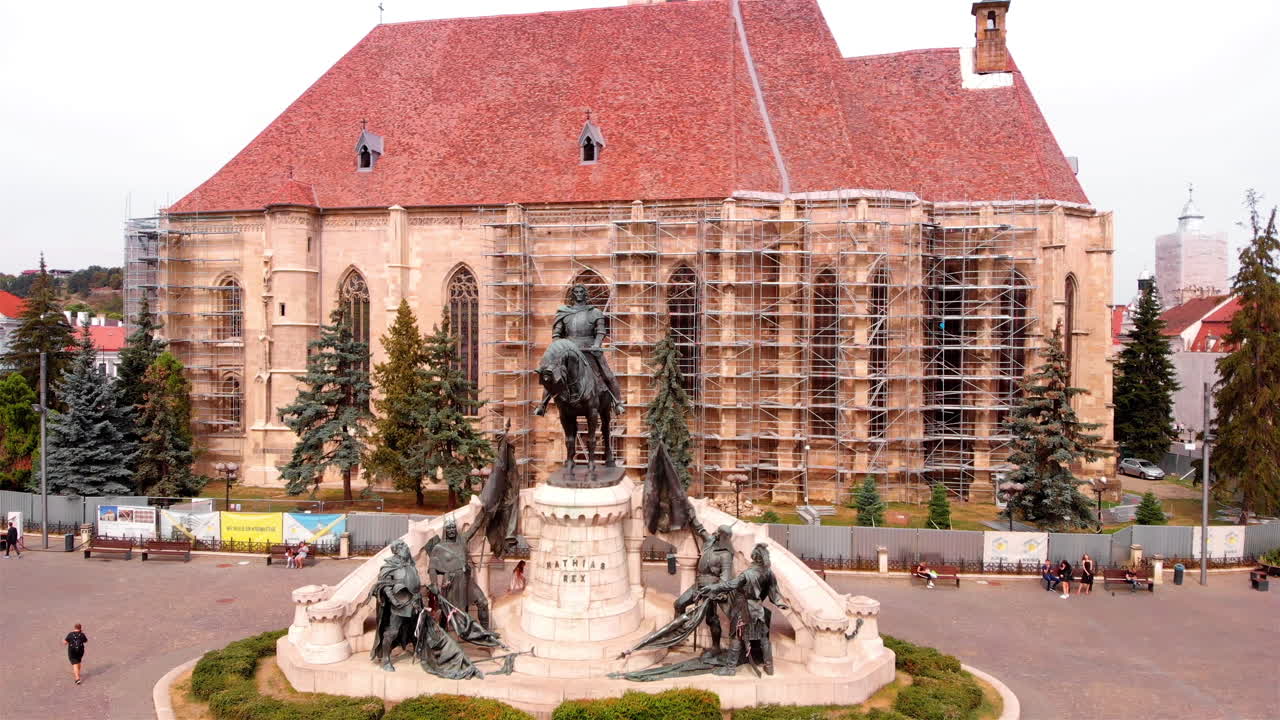 Matthias Corvinus Statue and St. Michael's Church in Cluj-Napoca