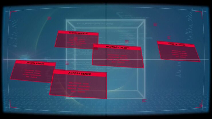Cyan vortex appearing, starting wireframe cube while red alerts spawning, rotating to signal breach