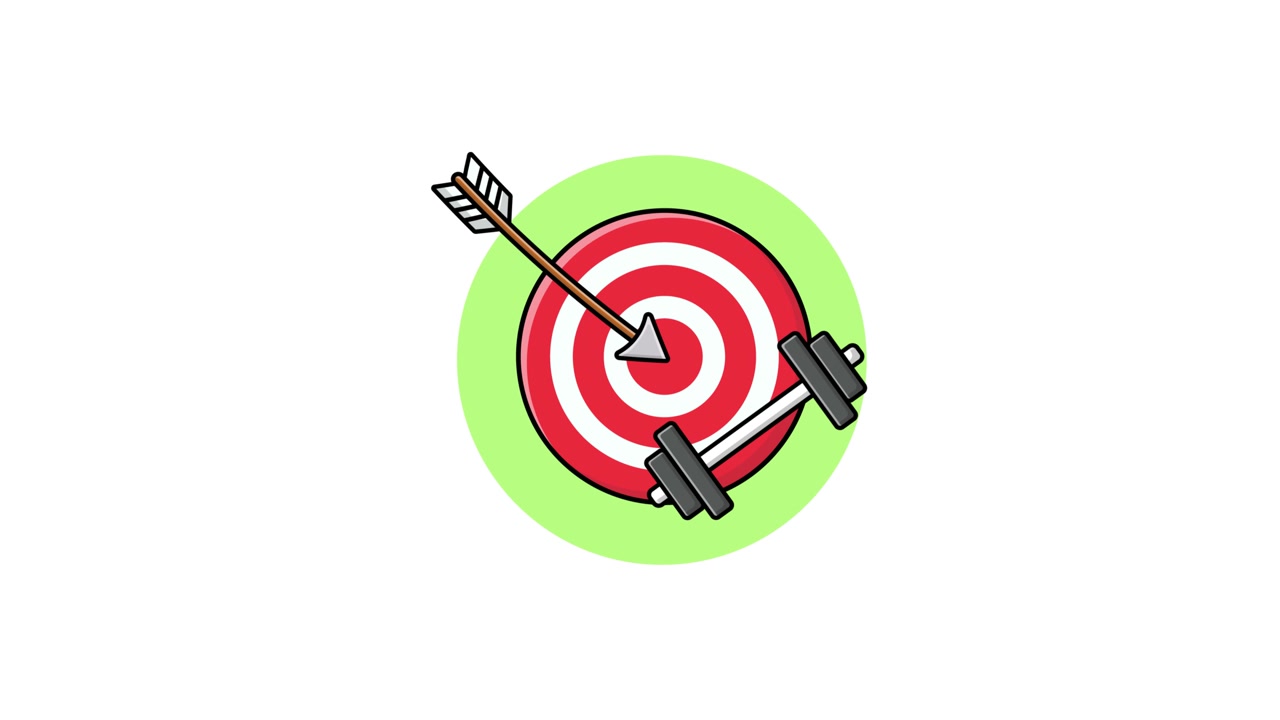 Cartoon Illustration of Fitness Target with Arrow and Dumbbell