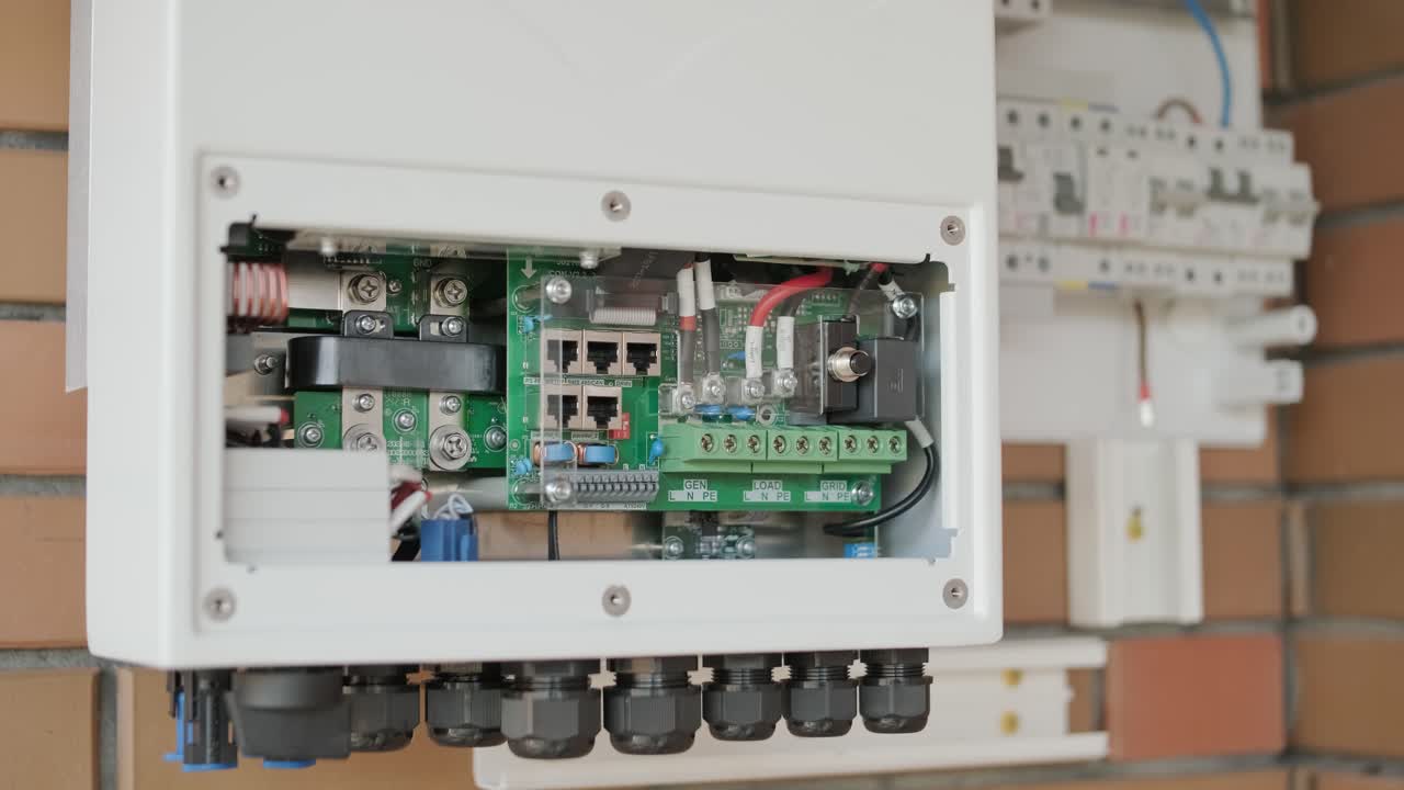 un electricista instalando un inversor en un hogar. la imagen muestra habilidad técnica, herramientas modernas y atención a la seguridad en el trabajo eléctrico