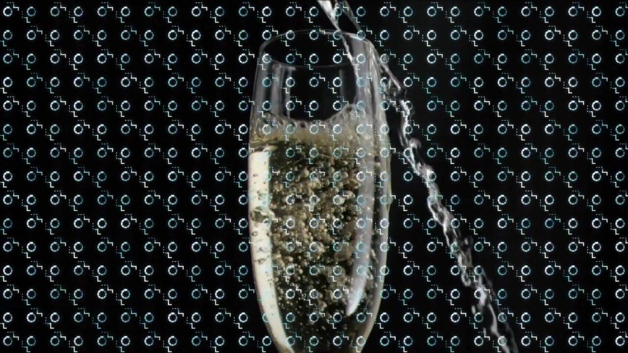 Video digitale di coriandoli e calici di champagne che celebra un evento