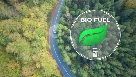 Biokraftstoffauto-Fährt-Auf-Der-Straße-Inmitten-Des-Waldes---Biodiesel-Konzept