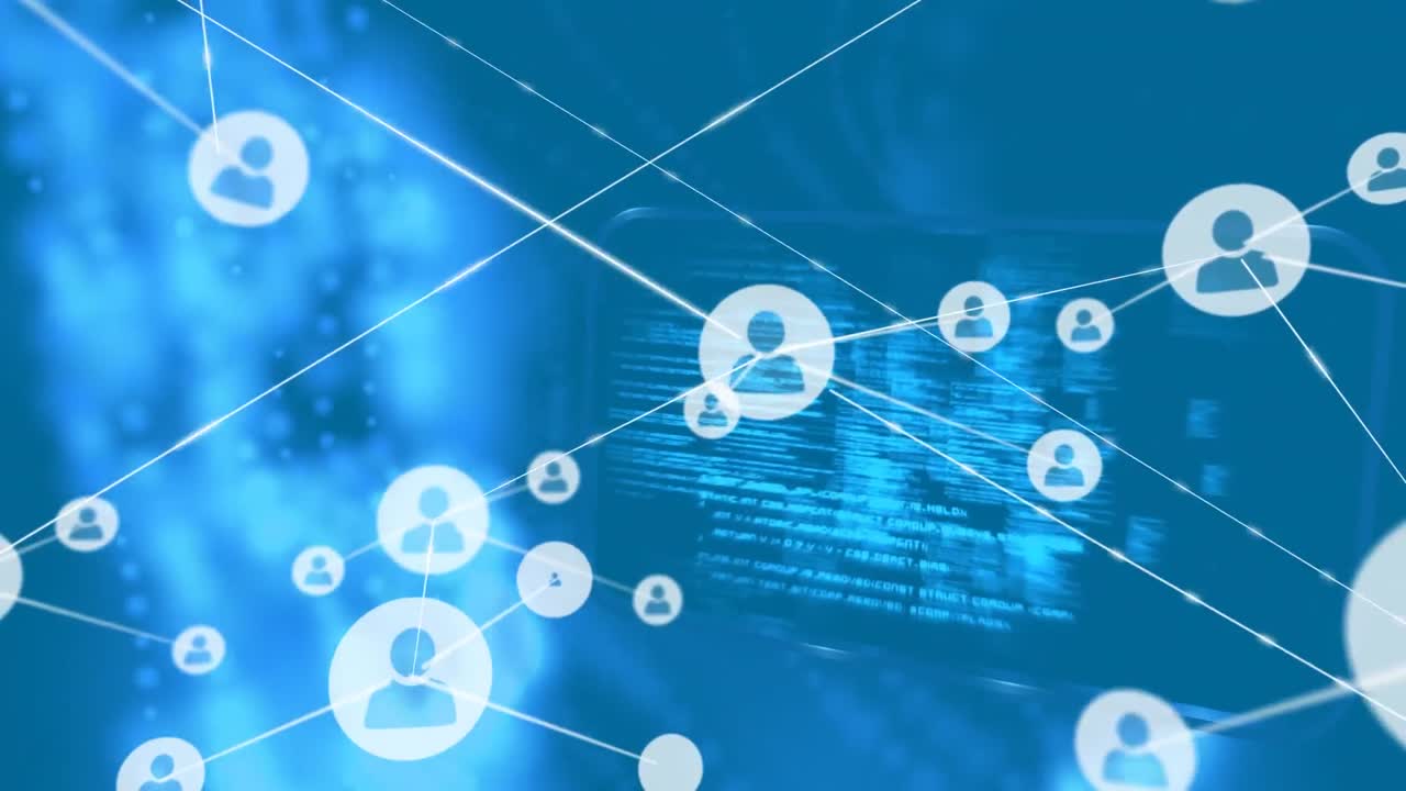 아이콘과 데이터 처리로 연결 네트워크의 애니메이션