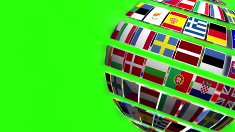 nacionales banderas de países europeos que se encienden en la pantalla verde