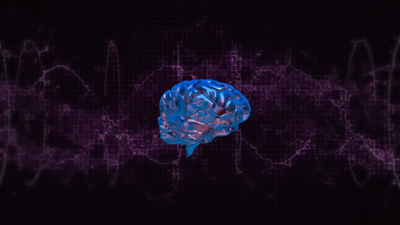 animación del cerebro humano sobre fuegos artificiales púrpura y cadena de adn