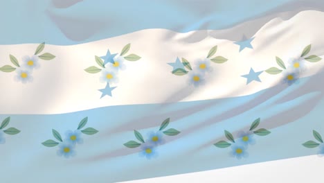 Composición-Digital-De-Diseños-Florales-En-Patrones-Sin-Fisuras-Contra-Ondeando-La-Bandera-De-Honduras