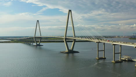 Static-Drone-Shot-of-Cooper-River-Bridge-in-Charleston-South-Carolina
