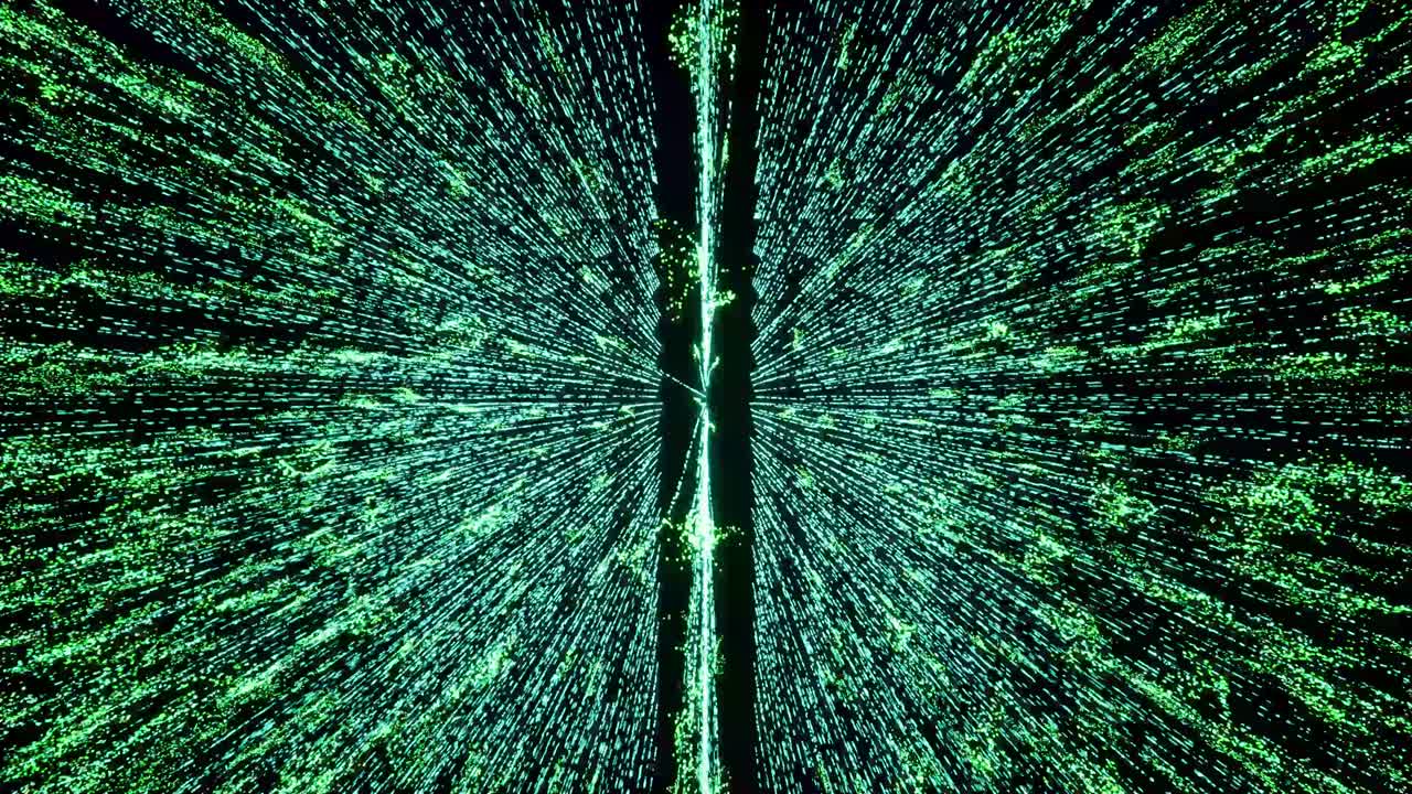 Visual effects, VFX, green particle sphere on black background 3D animation