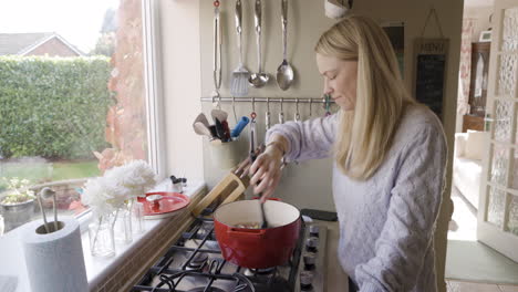 mujer cocinando en la cocina