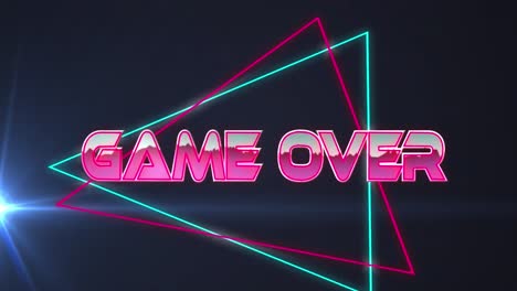 animación del juego sobre texto en triángulos y destellos de lentes contra fondo negro.