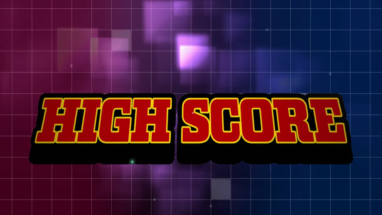 animación de texto de alta puntuación sobre formas en fondo azul