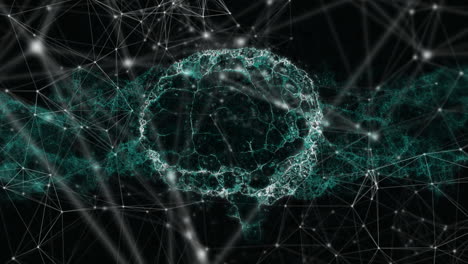 animación de la red de conexiones y el cerebro digital sobre un fondo negro