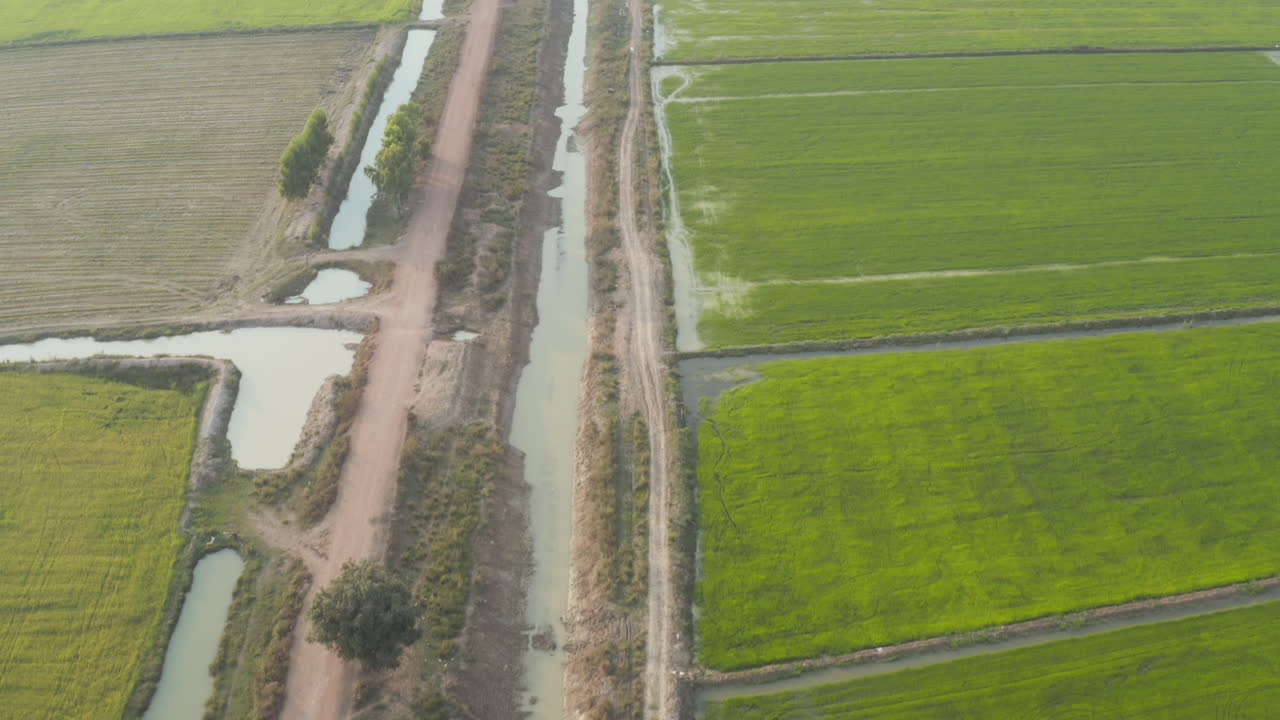 Beautiful Bird&rsquo;s eye view of irrigated farmland in Cambodia