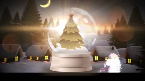 Animation-of-snow-globe-over-snow-falling-and-winter-scenery