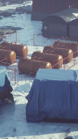 fuel tanks at a remote winter research station