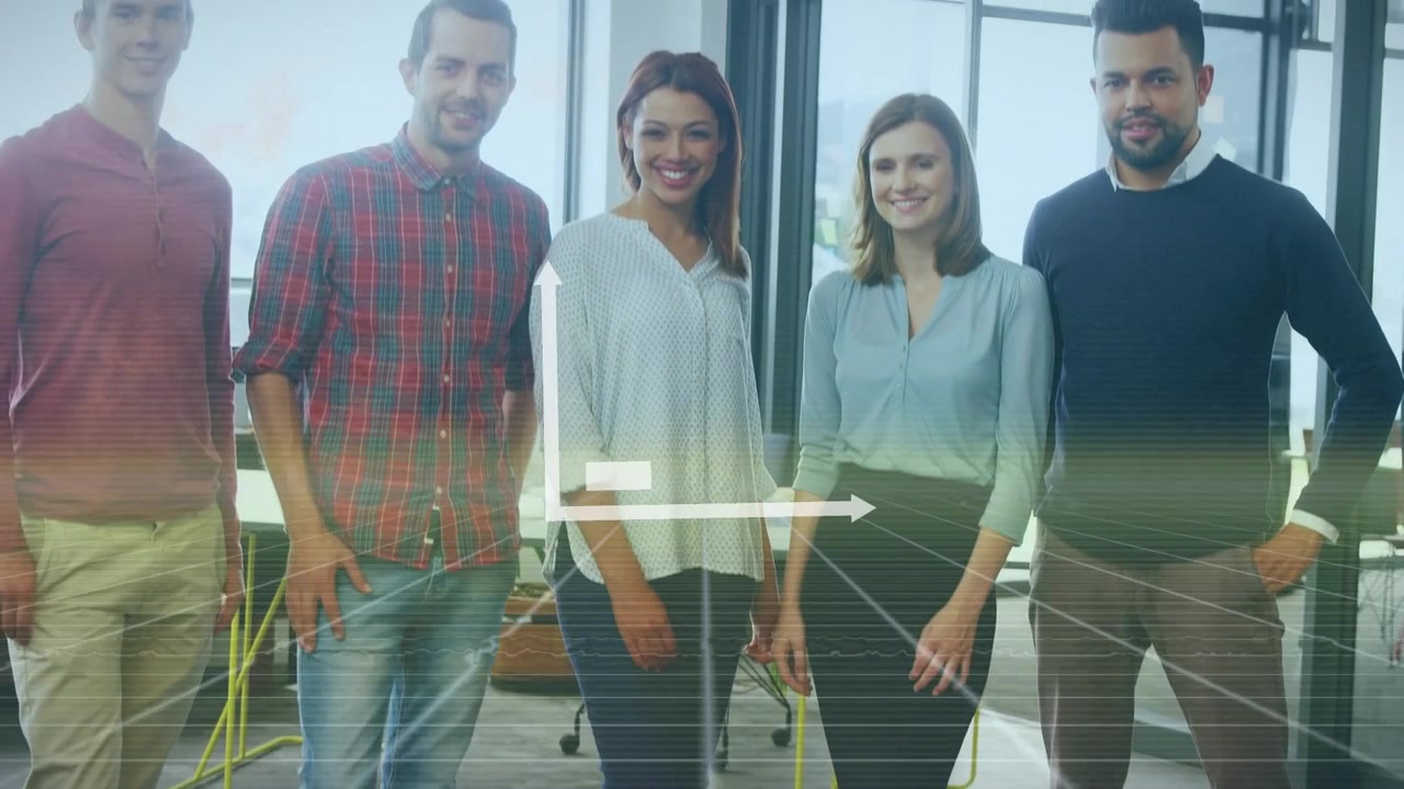 Animación de un diagrama sobre diversas personas de negocios en una oficina