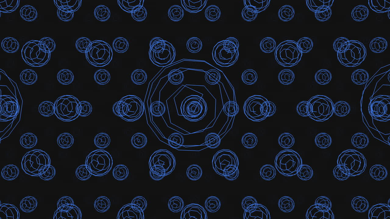 검은색 바탕에 원형으로 떠다니는 파란색 원들