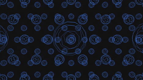 círculos azules flotando en un patrón circular sobre un fondo negro