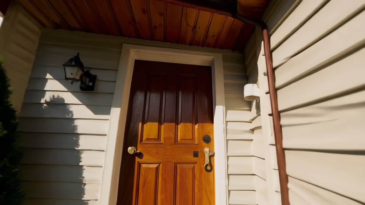 Exterior of a light beige-colored home on a sunny day
