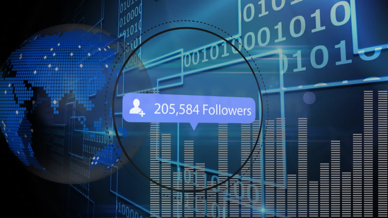 점점 더 많은 소셜 미디어 팔로워가 있는 글로벌 커뮤니케이션과 코딩 스크립트의 독특한 비디오