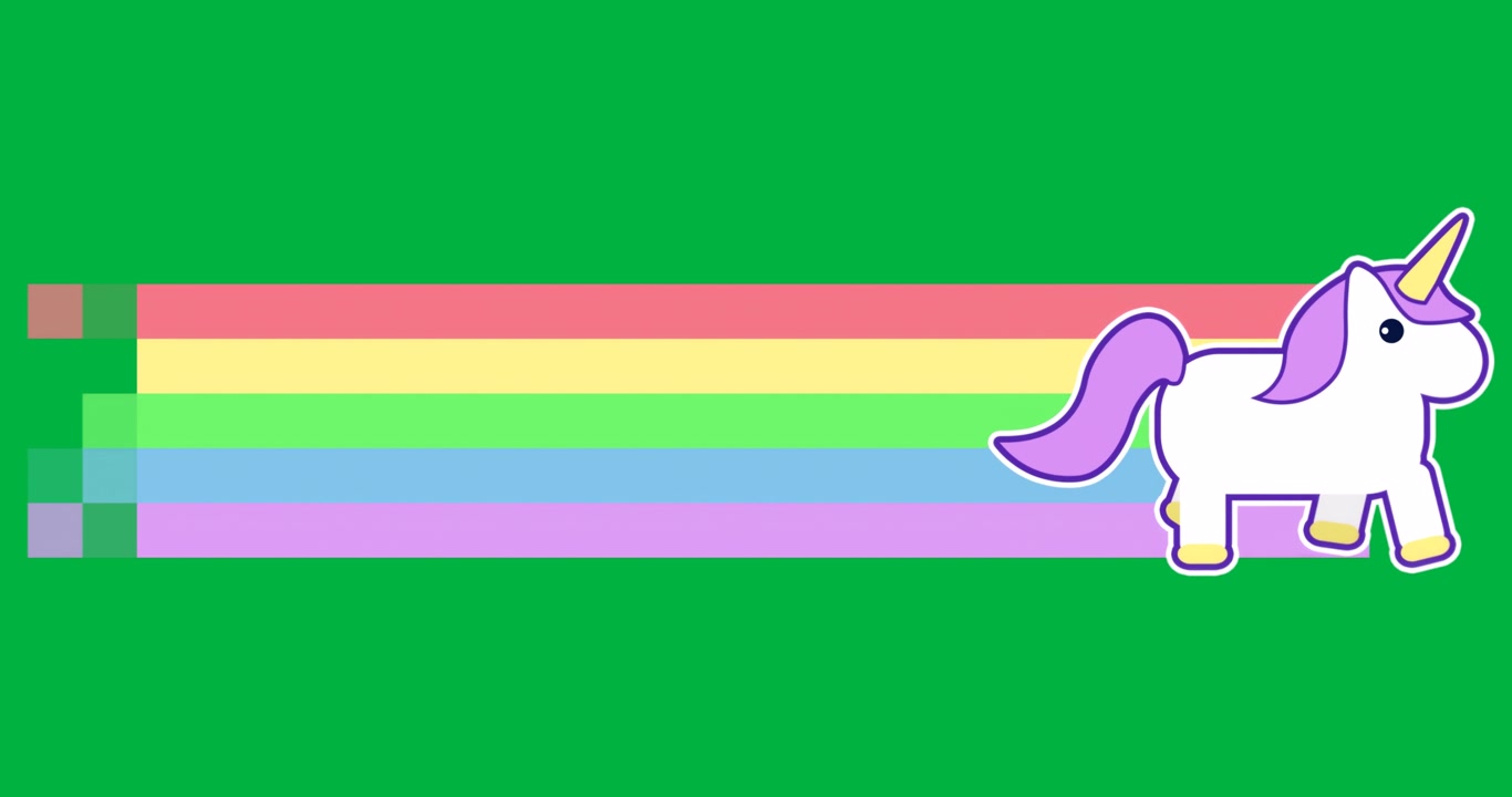 designers integrating unicorn graphic in tech demos adding pastel stripes on transparent background