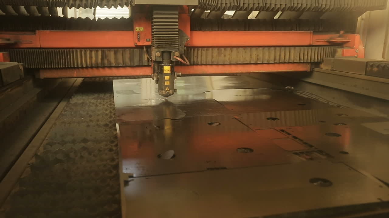 View Of A Plasma Cutting. CNC plasma cutting machine during operation