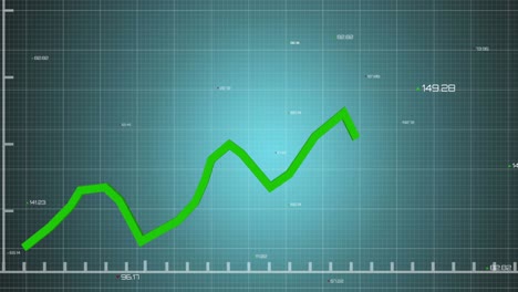 Animation-of-graph-with-changing-numbers-over-grid-pattern-against-blue-background