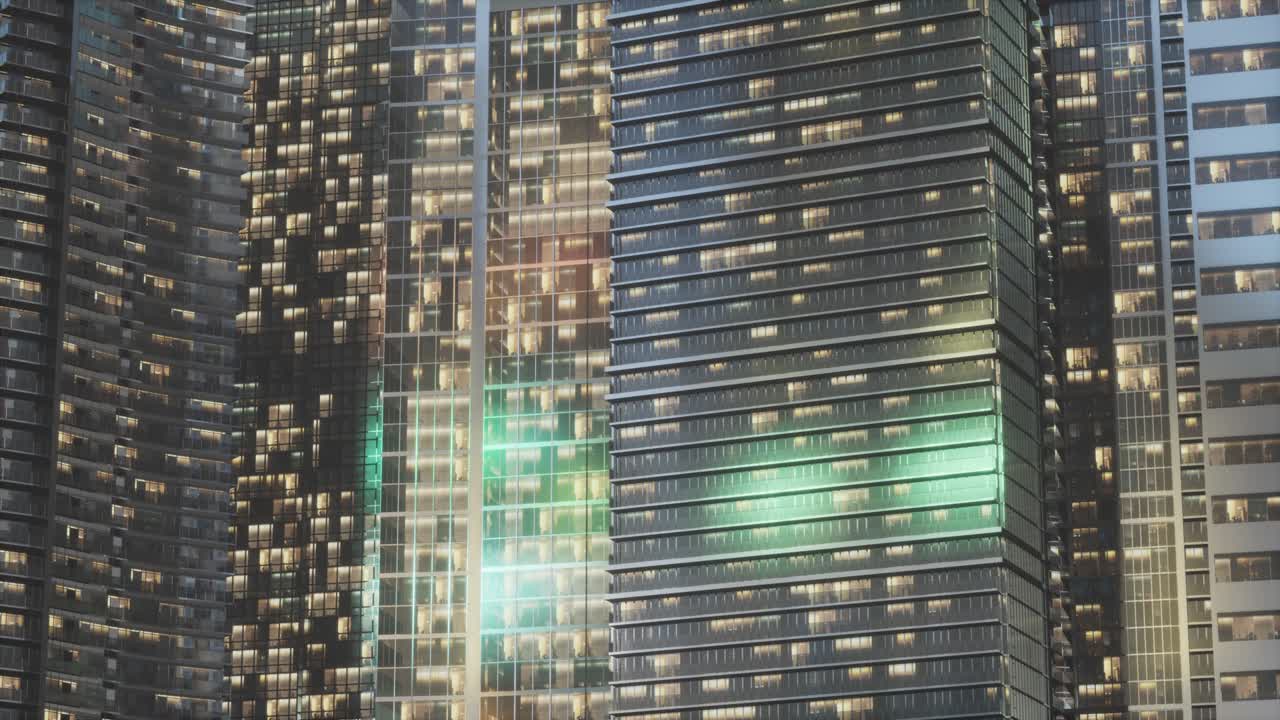 빛나는 고층 건물 들 의 공중 전망 대도시