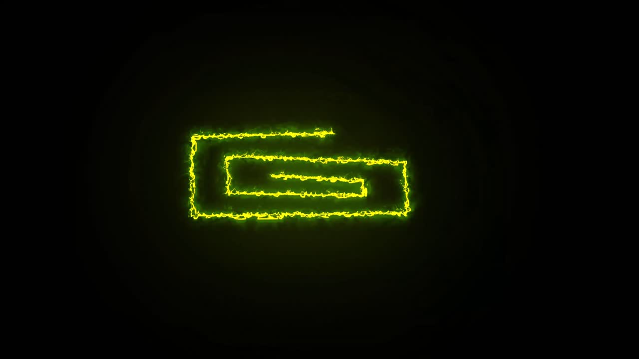 A glowing yellow neon line animates to form a spiral maze or labyrinth on a black background. For technology, gaming, or abstract concepts
