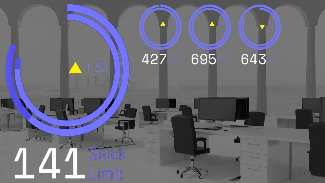 animación del procesamiento de datos financieros y estadísticas en la oficina