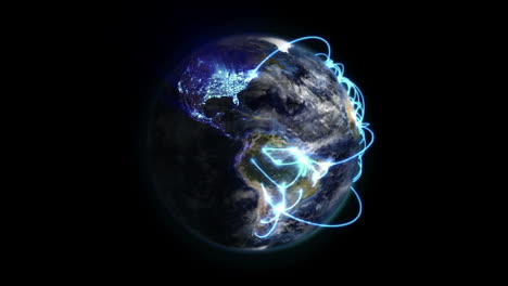 red azul en una tierra sombreada con nubes en movimiento con imagen de la tierra cortesía de nasa.org