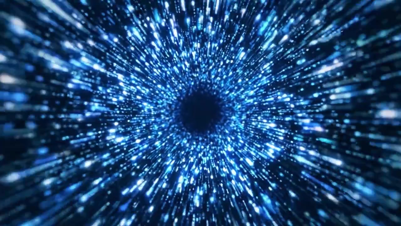 A Captivating Visual Journey Through the Infinite Tunnel of Light and Energy, Showcasing Dynamic Motion and Vibrant Blue Particles Expanding in a Cosmic Space