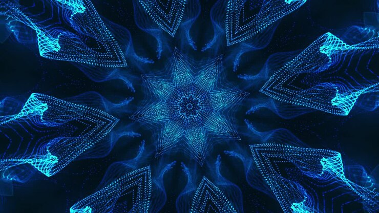 Blue flower with black background and blue center. Kaleidoscope VJ loop