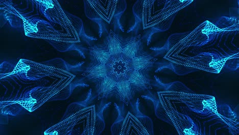 blue flower with black background and blue center. kaleidoscope vj loop