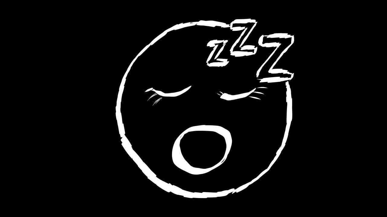 Emoji animata disegnata a mano che dorme con simboli Zzz.
