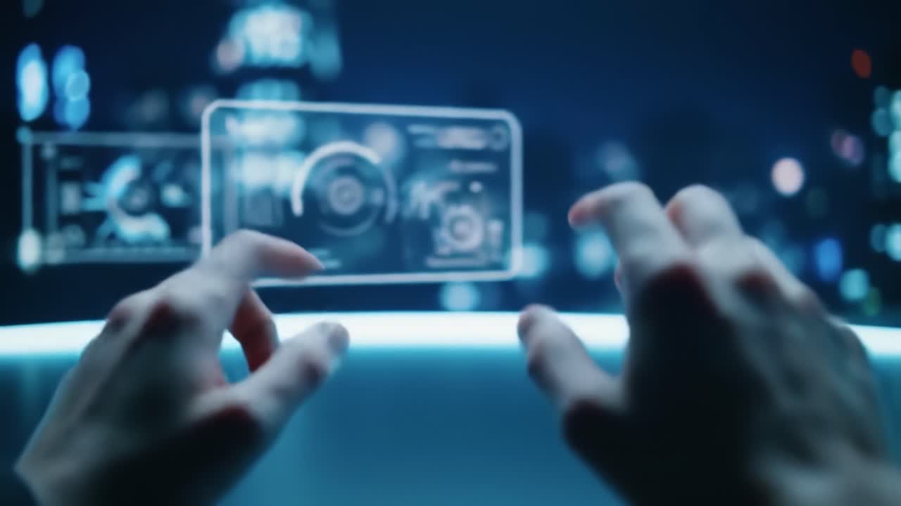 Hands interacting with a holographic display