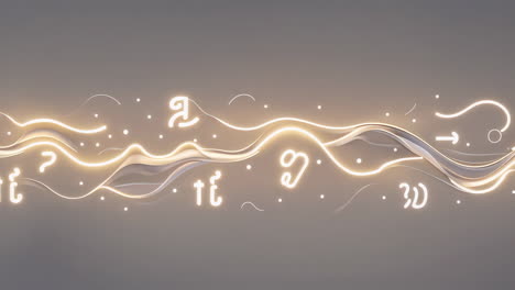 abstract digital flow with glowing symbols and ribbons